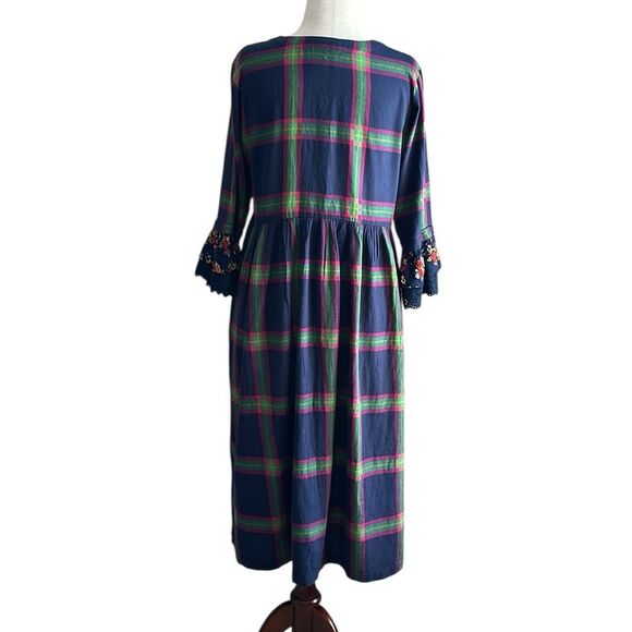 Anthropologie Bombey & Paisley Plaid Shirt Dress XL – Ruffle Sleeves 100% Cotton - Picture 2 of 12